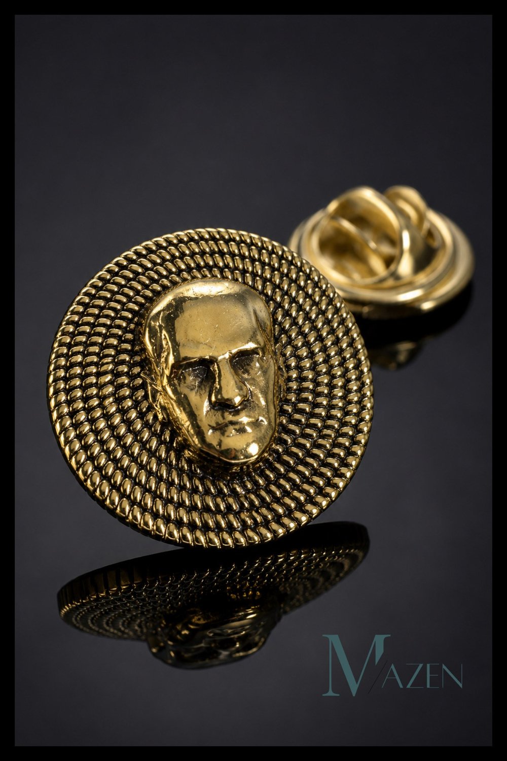 Atatürk Kabartmalı Yuvarlak Metal Yaka Rozeti Gold Renk