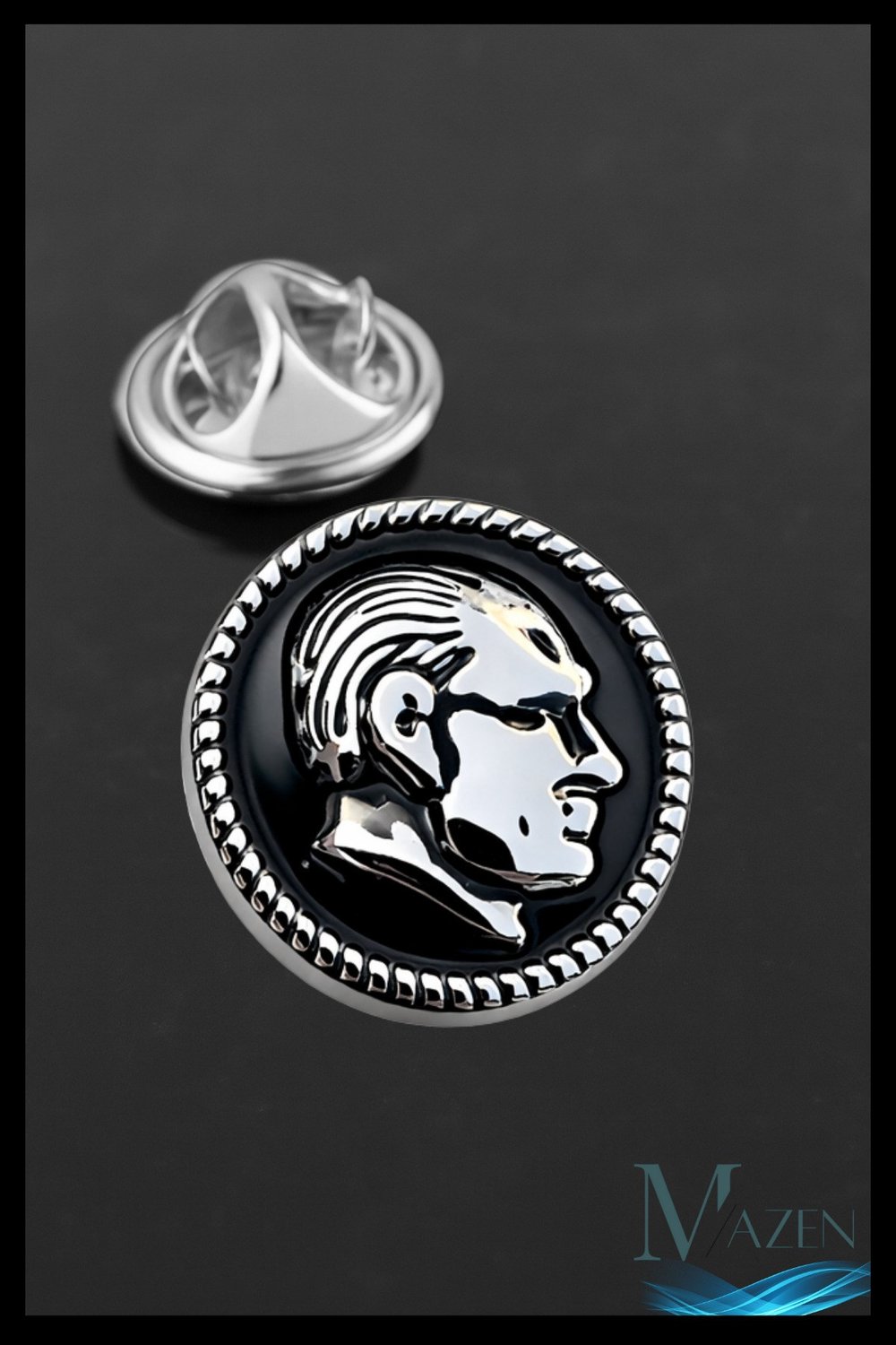 Atatürk Profil Kabartma Yaka Rozeti | Siyah Zemin | Metal Atatürk Büst