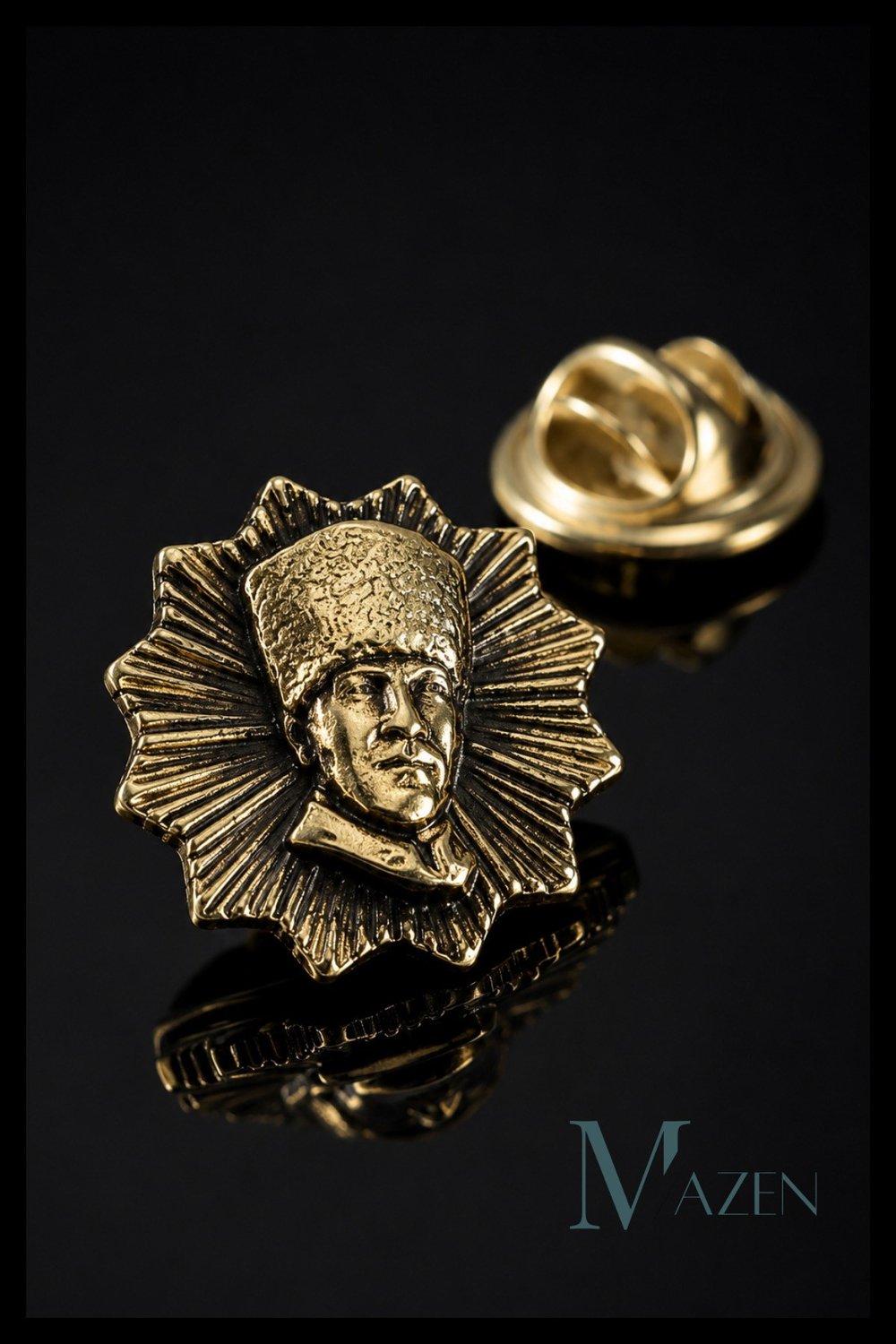 Atatürk Yıldız Desenli Metal Yaka Rozeti Gold Renk
