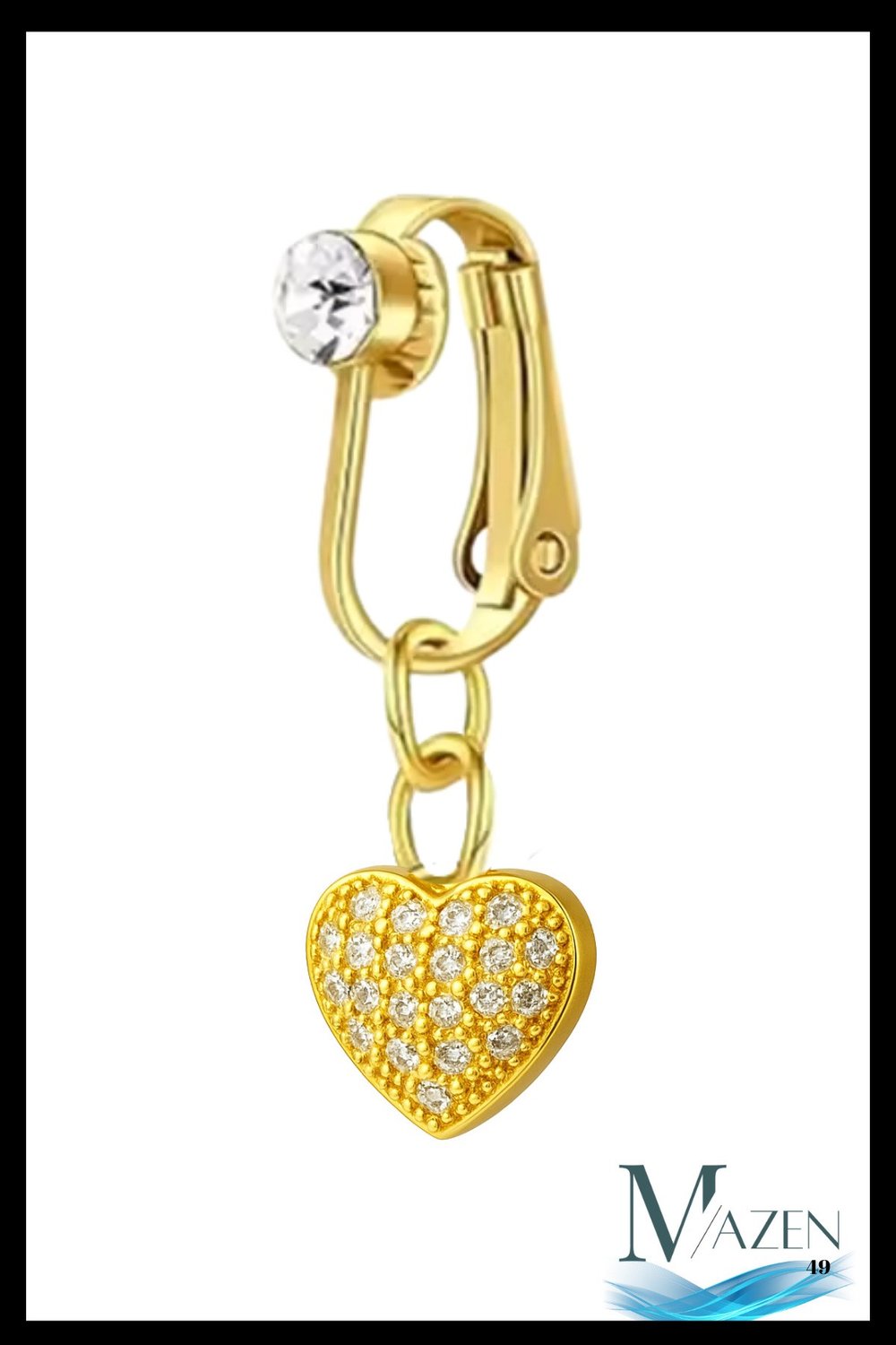 Bombeli Kalp Figür Sıkıştırmalı Delik Gerektirmeyen Fake Sallantılı Göbek Piercing | Deliksiz Model