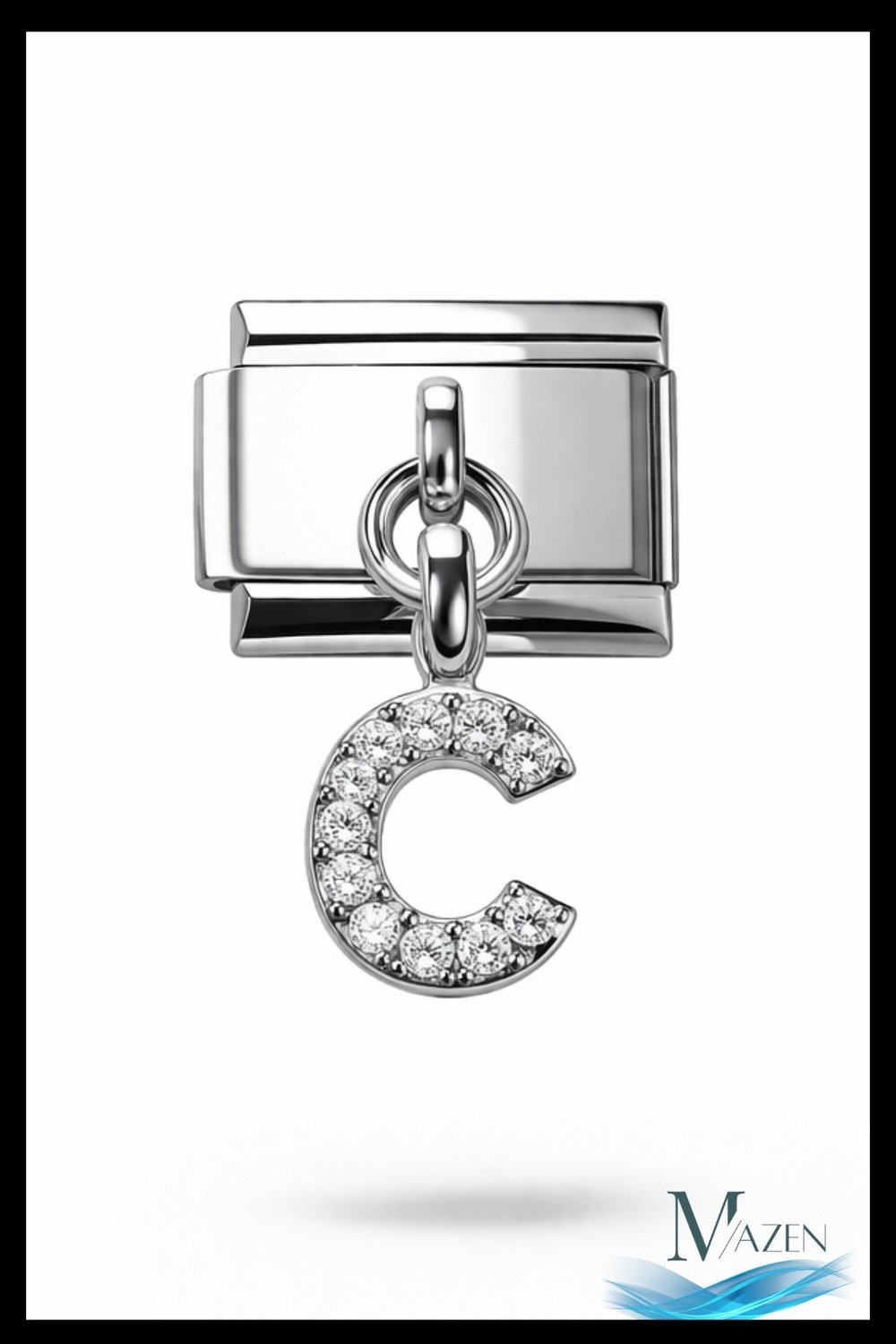 C Harf Zirkon Taşlı İtalyan Charm Bileklik Aparatı | Çelik | Parlak Sallantılı Taşlı Model