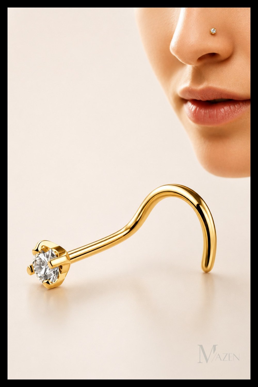 Cerrahi 316l Çelik Spiral Hızma Zirkon Taşlı Gold Renk