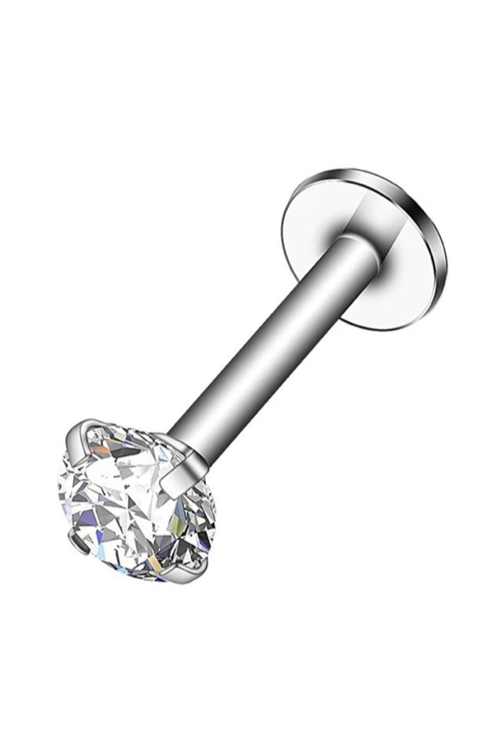 Cerrahi Çelik (5 mm Taşlı) Tragus Helix Dudak Kıkırdak Piercing Küpe Gümüş Renk (Beden seçiniz)