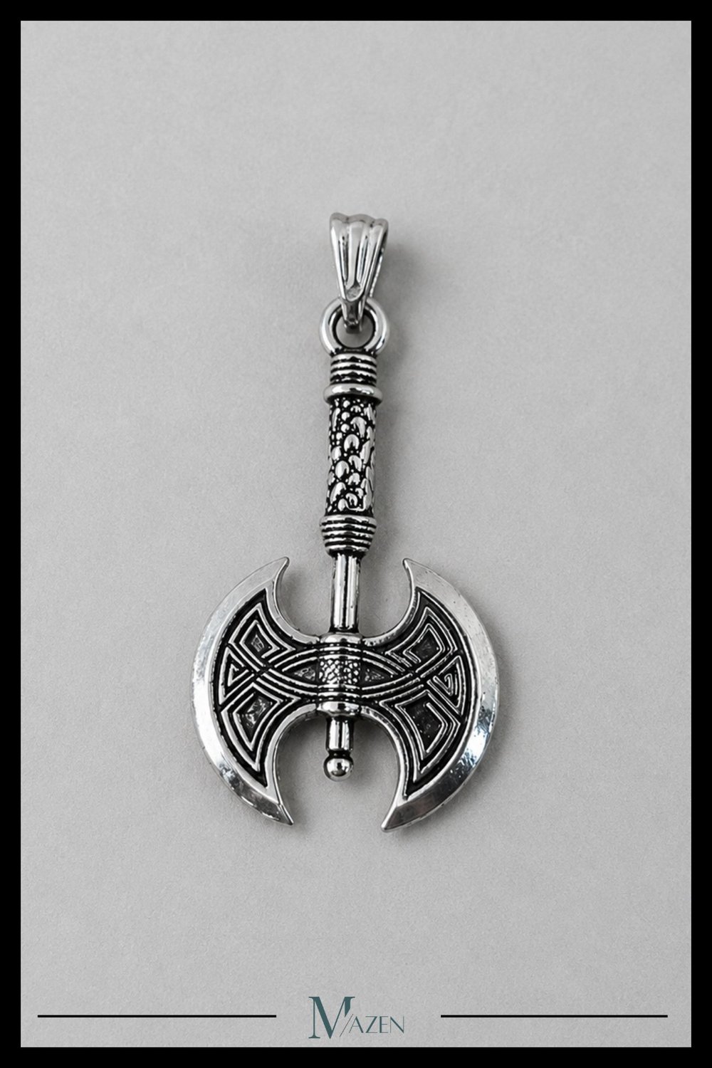 Çift Başlı Savaş Baltası Figürlü Antik Gümüş Renk Erkek Kolye Ucu Viking Tasarım
