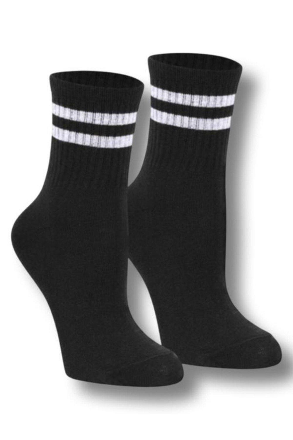 Çizgili Tenis Çorabı Unisex Siyah