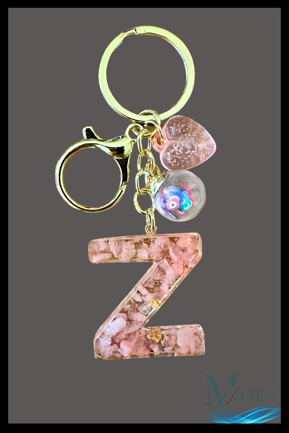 Epoksi Z Harf Anahtarlık | PEMBE| Nazar Boncuklu & Kalpli Tasarım | CHARM Aksesuar | Hediyelik