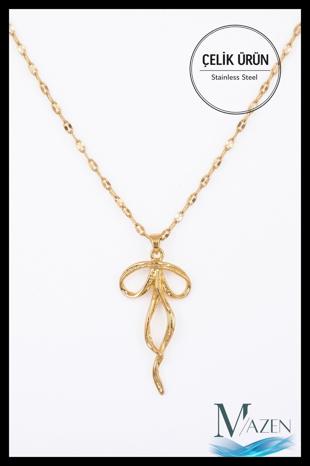 Fiyonk Model Pullu Zincir Çelik Kolye | Gold Renk | Kadın Kolye Aksesuar