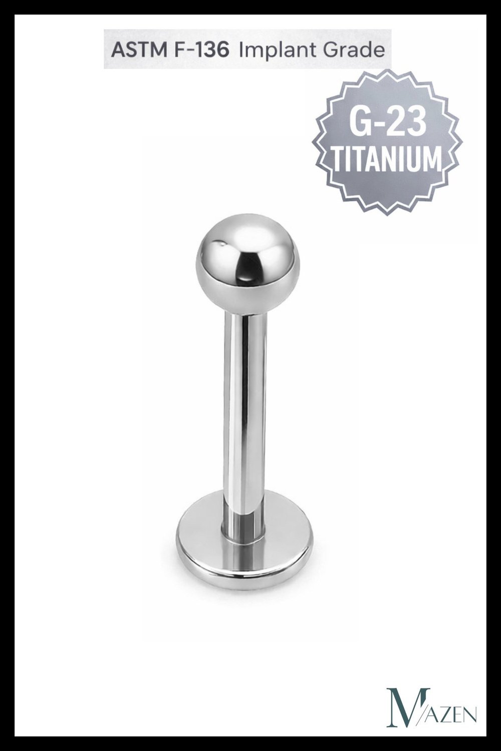 G23 Titanyum Piercing Labret Model | Tragus Helix Septum Smile Uyumlu | Gümüş Renk Premium