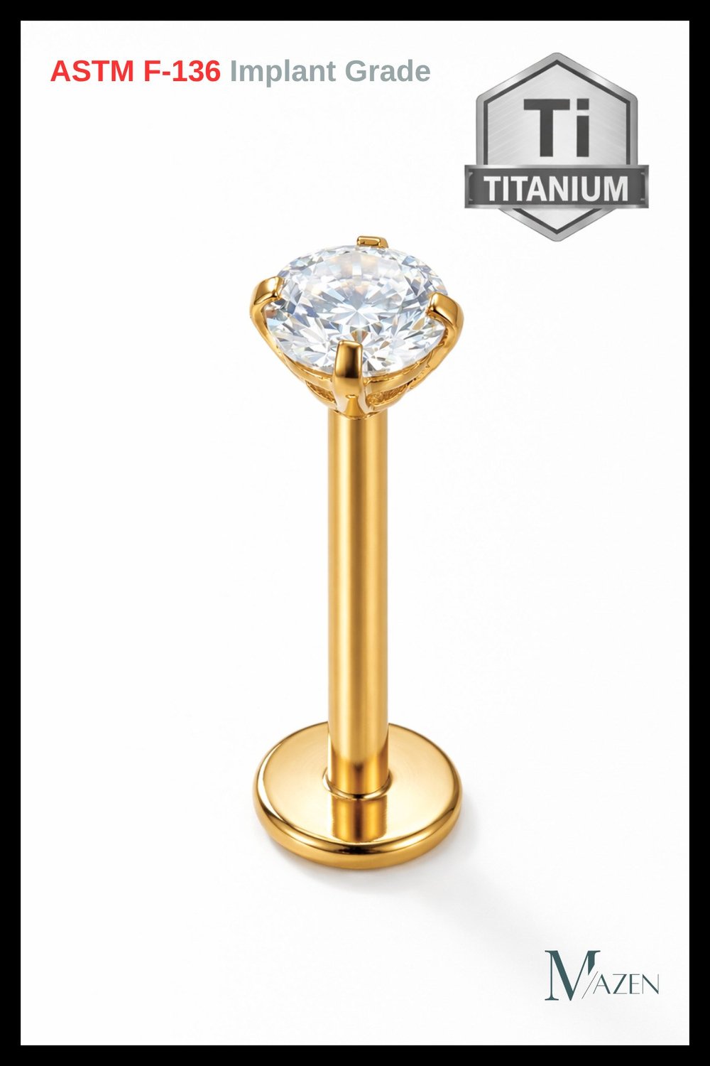 G23 Titanyum Tek Taş Labret Piercing | Tragus Helix | Vidalı Flat Back | Hassas Cilt Uyumlu