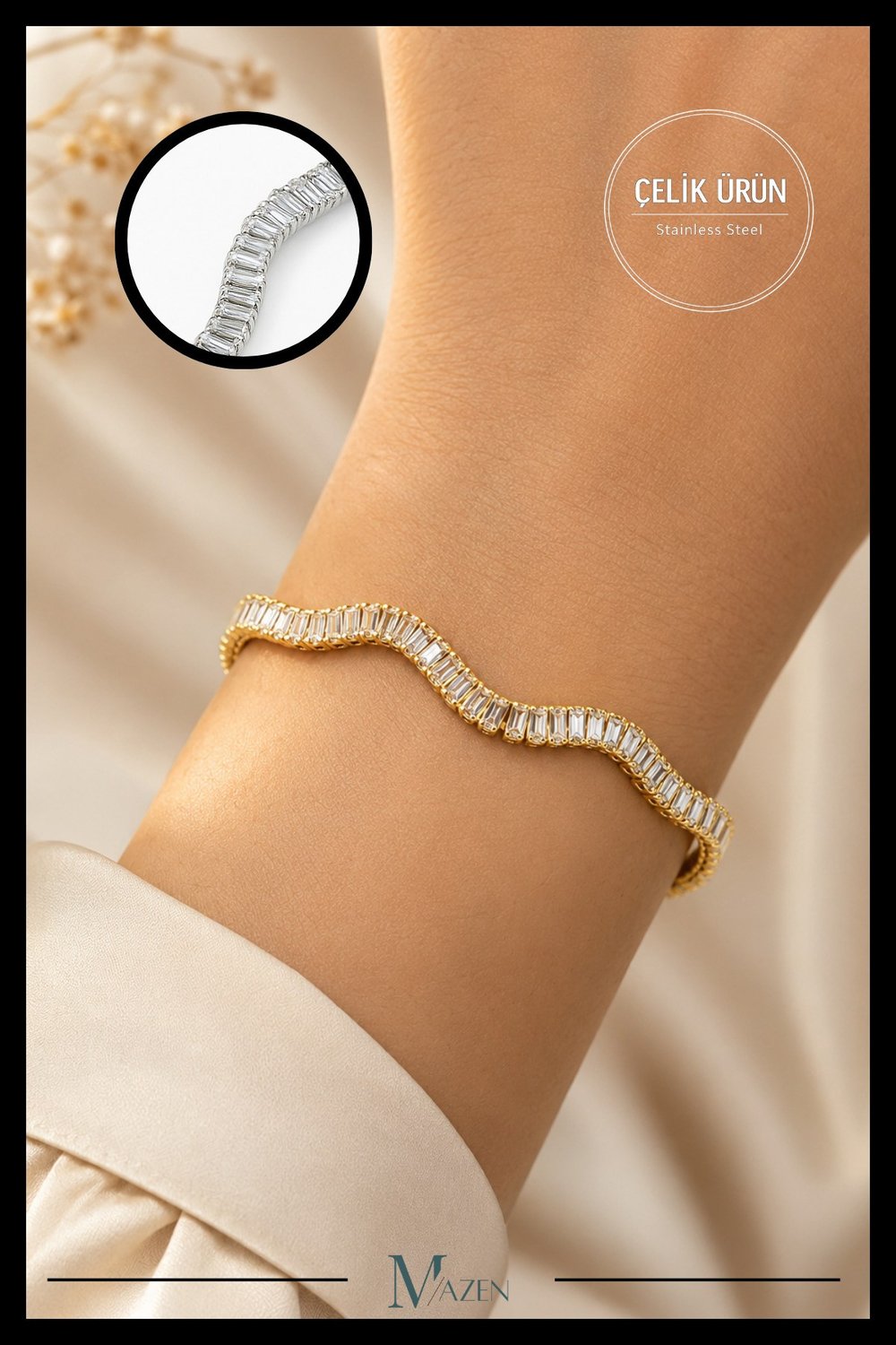 Gold Renk Kıvrımlı Su Yolu Bileklik | 316L Çelik | 16+2 cm Ayarlanabilir | Kadın Takı Aksesuar
