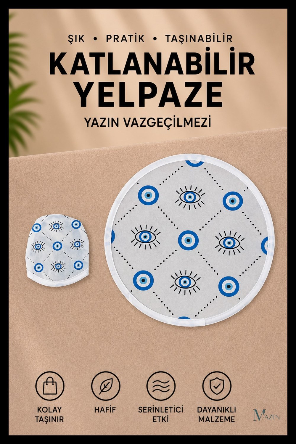 Göz Desenli Katlanabilir Yuvarlak Yazlık Taşınabilir El Yelpazesi