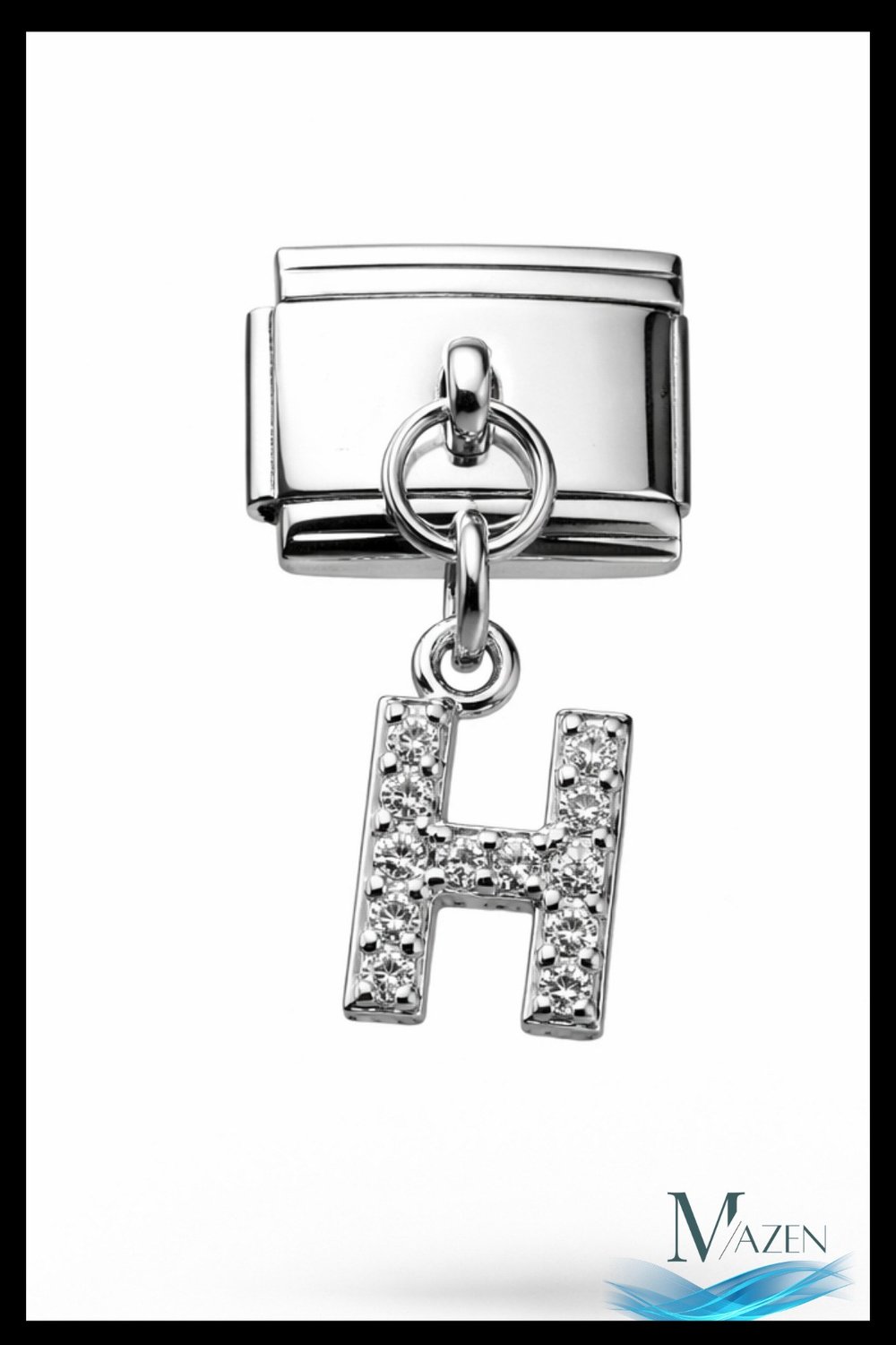 H Harf Zirkon Taşlı İtalyan Charm Bileklik Aparatı | Çelik | Parlak Sallantılı Taşlı Model