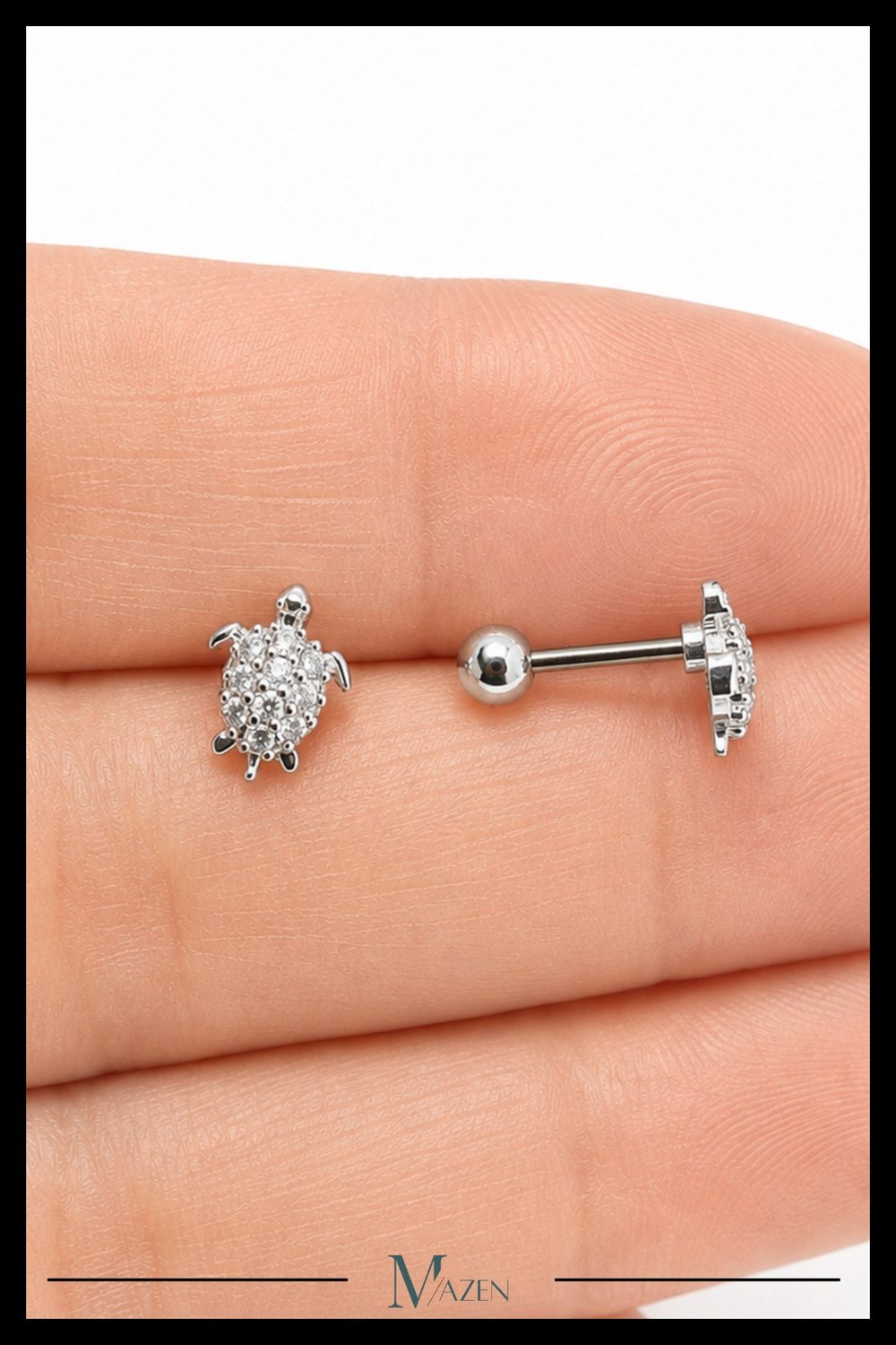 Kaplumbağa Tragus Piercing Çelik Gümüş Renk Sevimli Figürlü