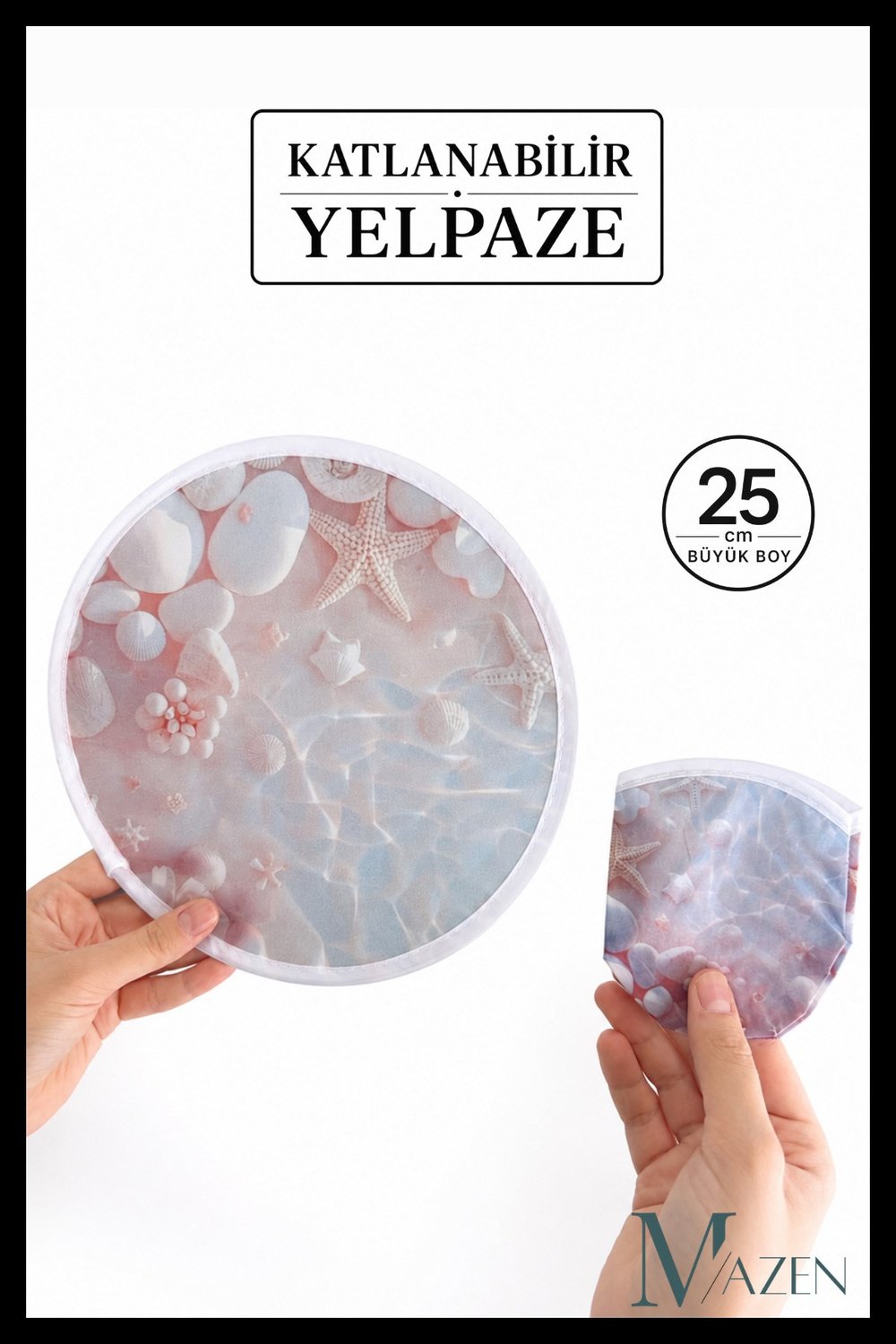 Katlanabilir Oval Yelpaze Deniz Kıyısı Temalı El Yelpazesi
