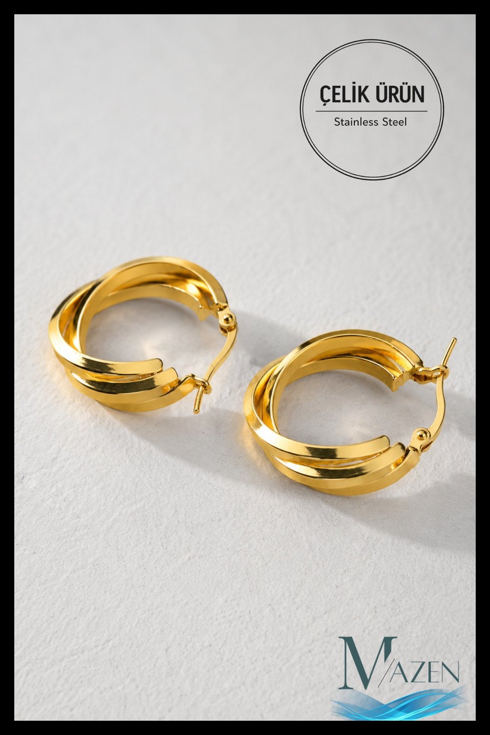 Katmanlı Gold 316L Çelik Halka Küpe | PREMIUM | Kadın Küpe Modeli