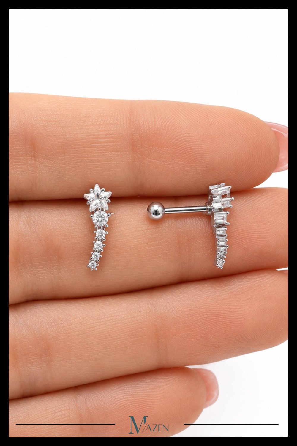 Kuyruklu Yıldız Tragus Piercing Çelik Gümüş Renk Işıltılı Figürlü