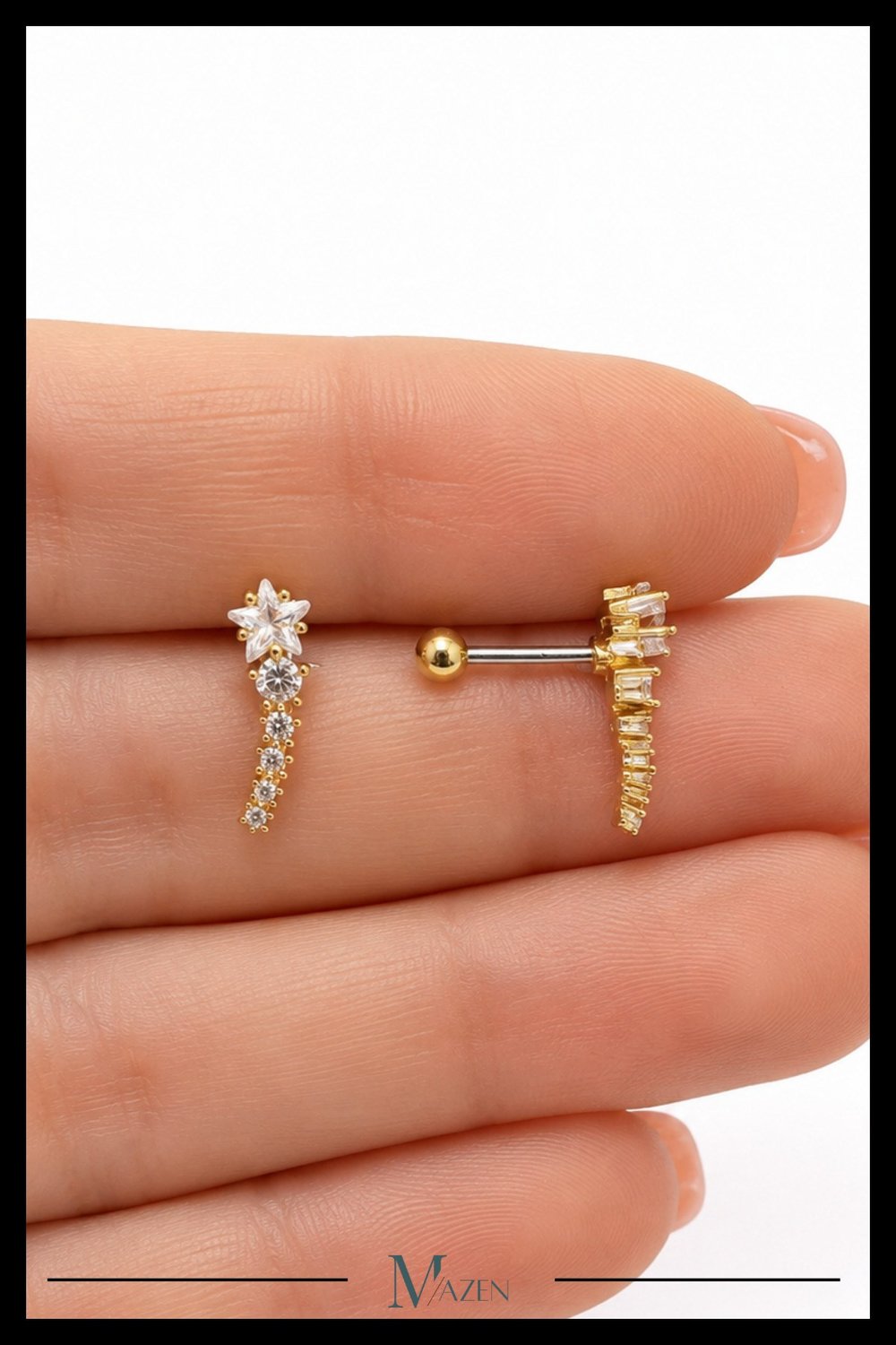 Kuyruklu Yıldız Tragus Piercing Çelik Gold Renk Işıltılı Figürlü