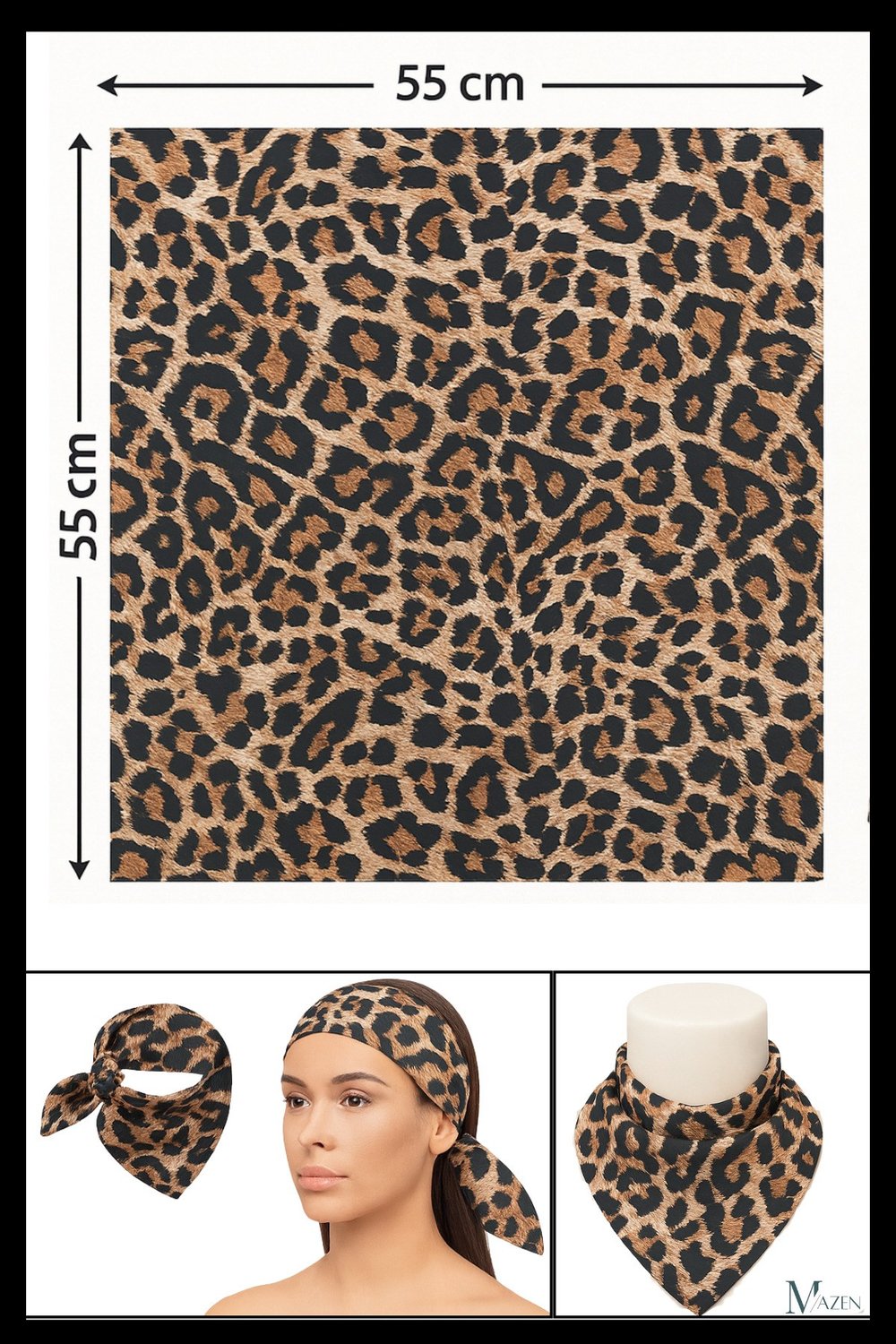 Leopar Desenli Bandana | 55x55 cm | Saten Kare Fular | Kadın Saç Aksesuarı