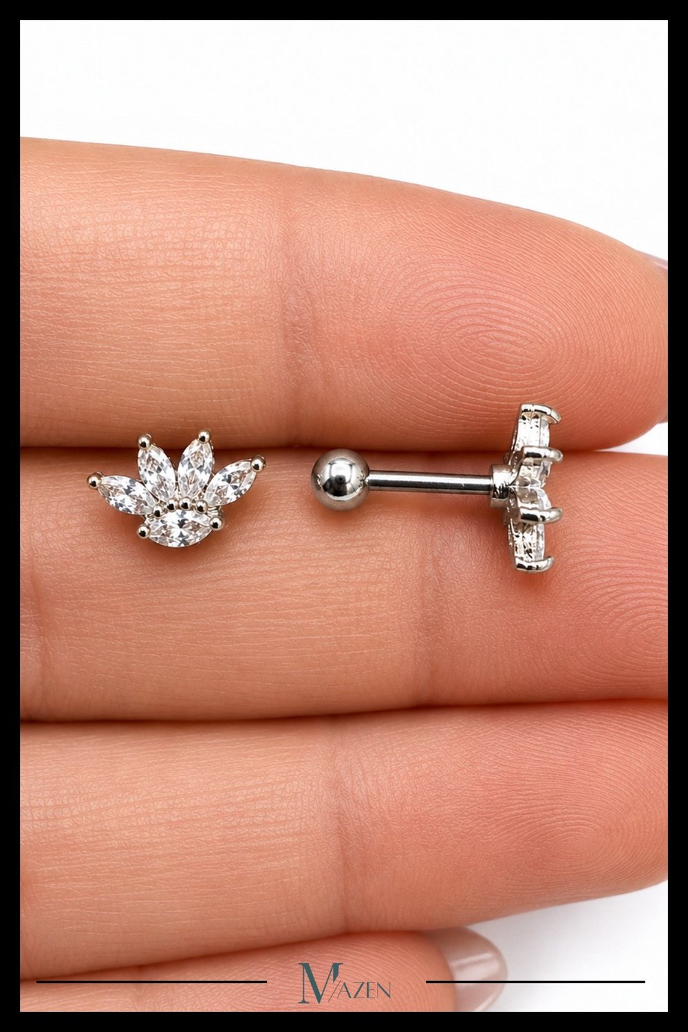 Lotus Çiçeği Tragus Piercing Çelik Gümüş Renk Estetik Zirkon Taşlı