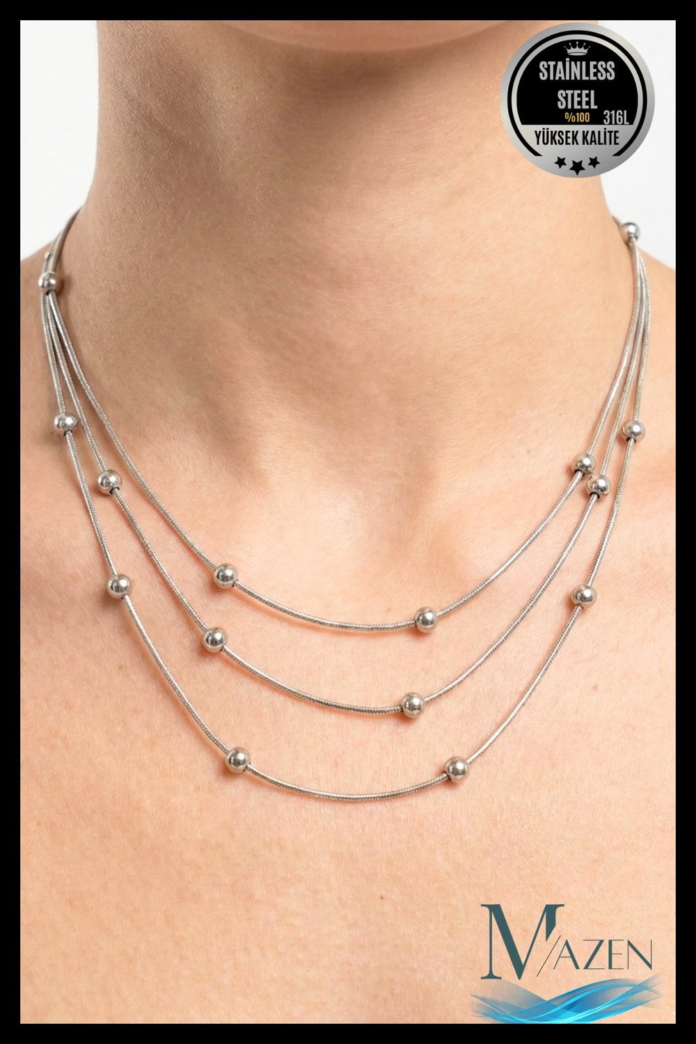 Modern Üç Katlı Minimal Toplu Çelik Kolye Model