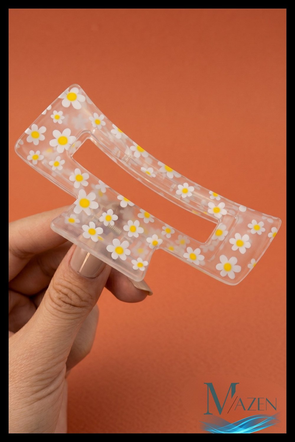 Papatya Desenli Akrilik Mandal Toka | 8 cm | Kadın Saç Aksesuarı | Yazlık Şeffaf Tasarım