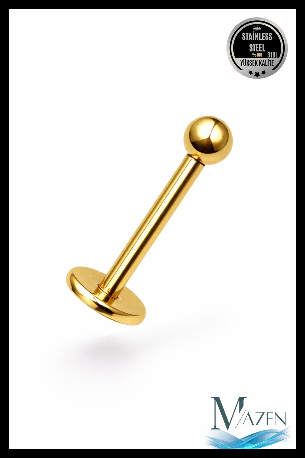 Paslanmaz Kararmaz Cerrahi Çelik Labret Dudak Tragus Kıkırdak Piercing Gold Kısa Boy