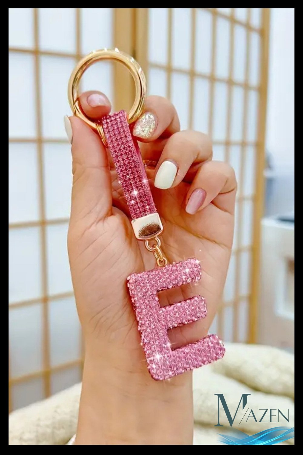 Pembe VIP E Harfi Anahtarlık | Taşlı Charm | Çanta Uyumlu Işıltılı Aksesuar