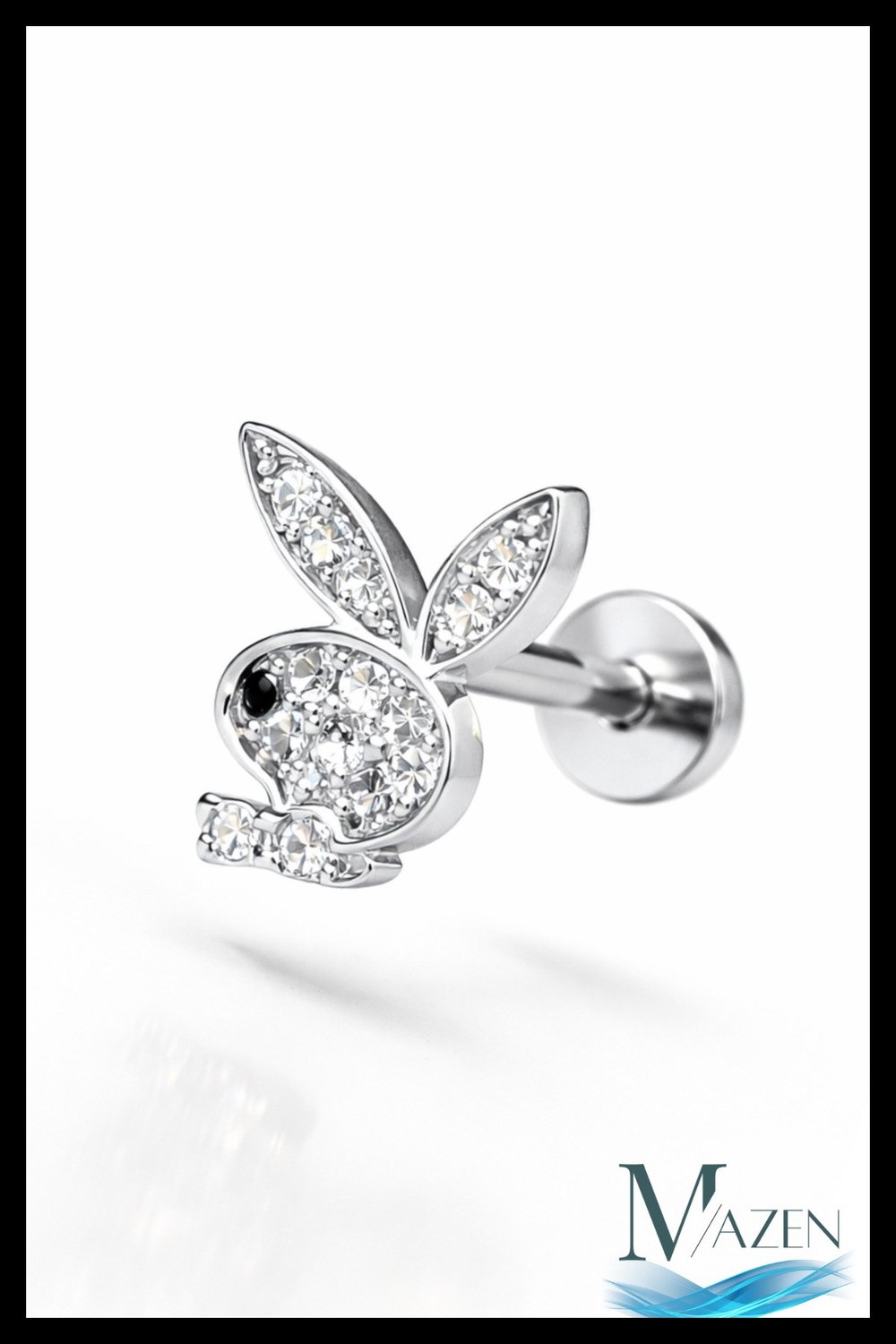 Playboy Tavşan Figürlü Tragus Helix Piercing | Zirkon Taşlı | Gümüş Renk | Çelik Bar