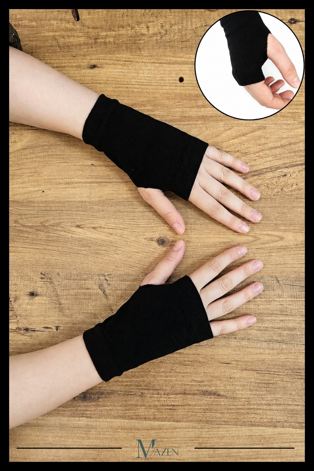 Siyah Düz Parmaksız Eldiven Unisex Triko Basic Minimal Günlük Kışlık El Isıtıcı