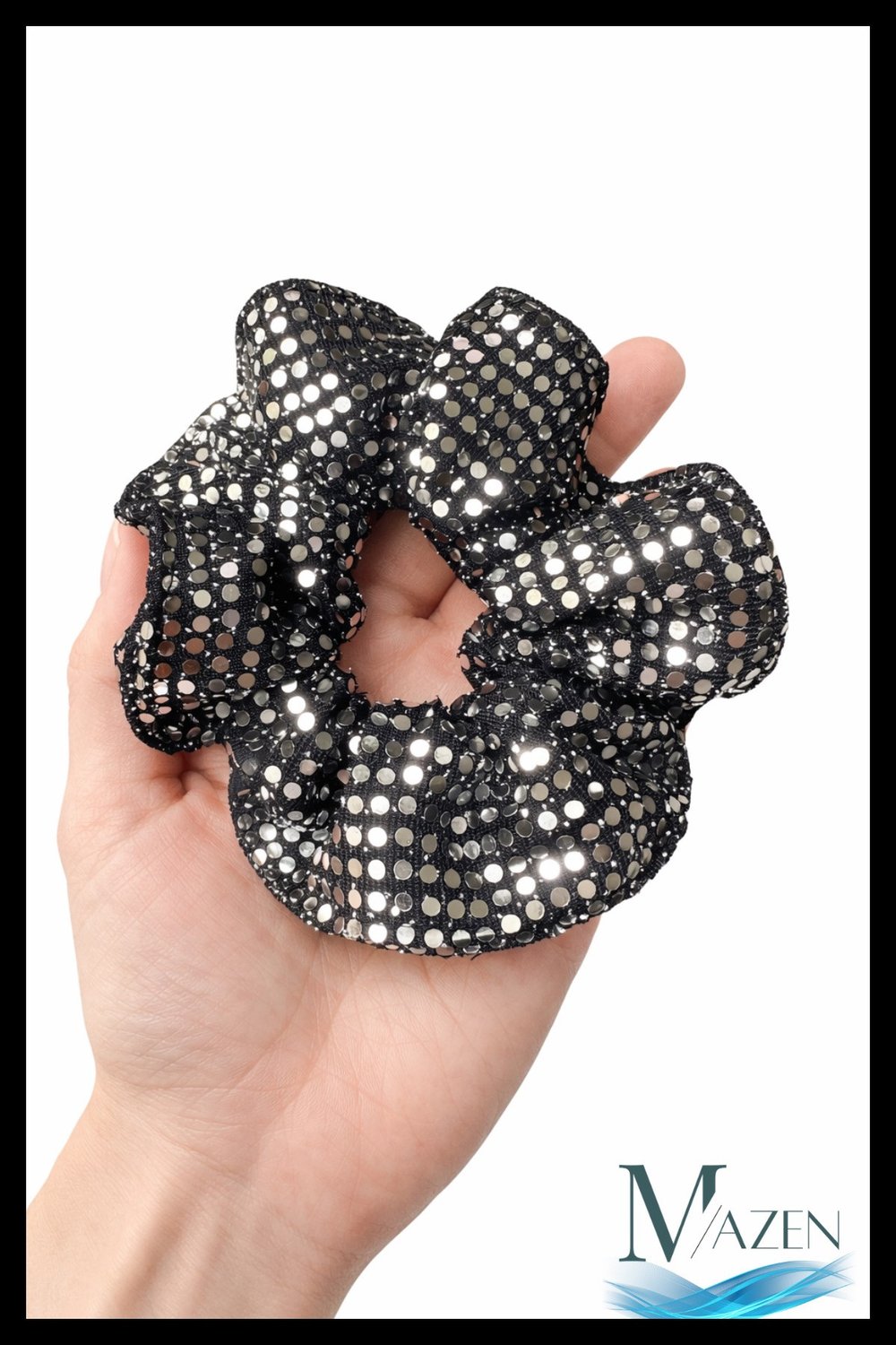 Siyah Pul Payetli Saç Tokası | Işıltılı Scrunchie Model | Kadın Aksesuar Lastikli Toka