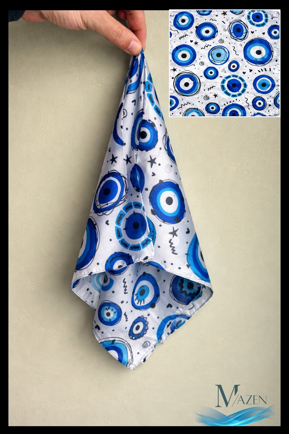 Spiral Desenli Nazar Boncuk Fular | İpeksi Saten Doku | 55x55 cm Kare Kadın Aksesuar