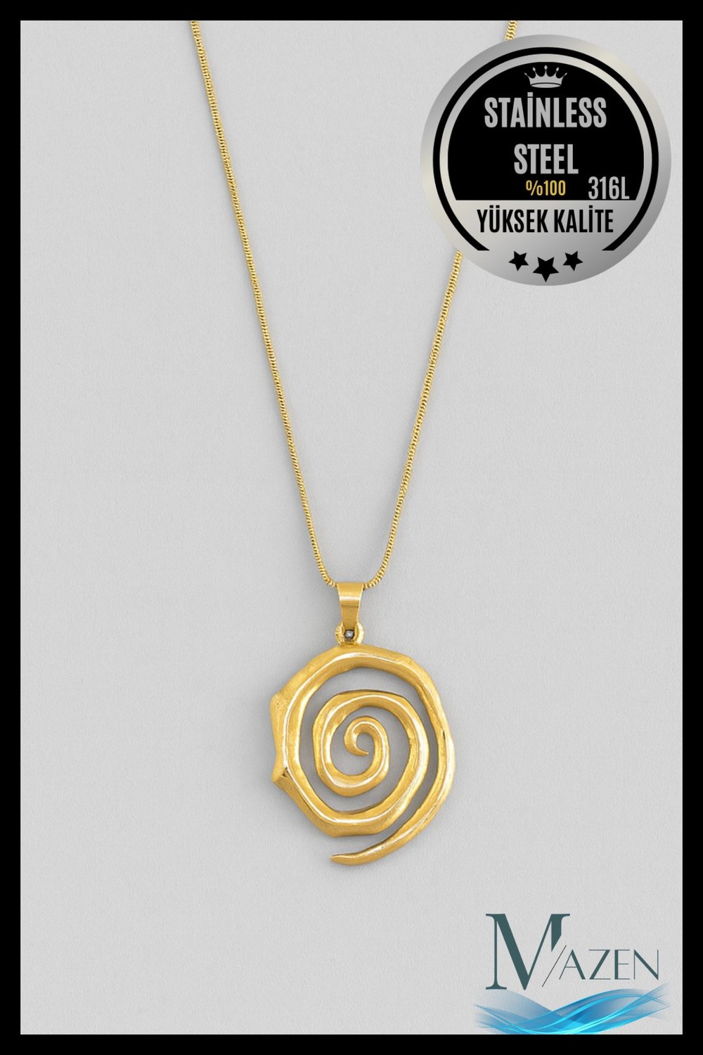 Spiral Model Altın Kaplama Çelik Kolye | 316L Stainless Steel | Dayanıklı Şık Tasarım | Aksesuar