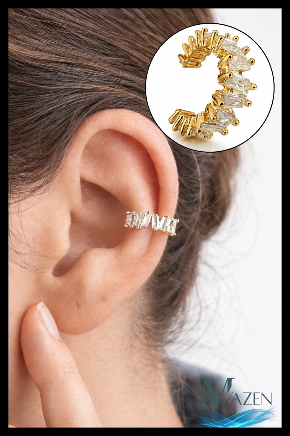 Taşlı Ayarlanabilir Ear Cuff | Deliksiz Kıkırdak Küpesi | Gold Renk Kadın Aksesuar