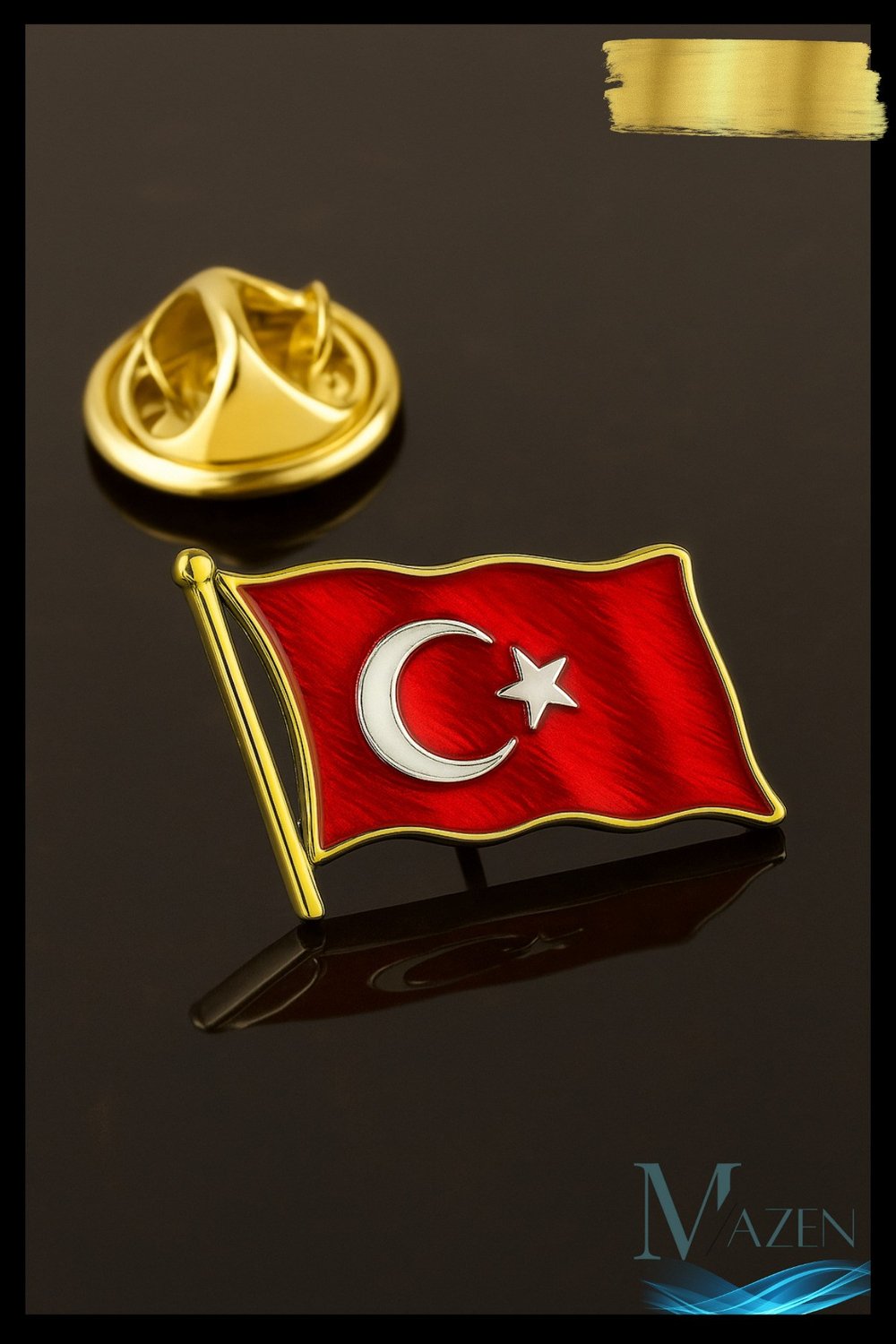 Türk Bayrağı Yaka Rozeti | Metal Kaliteli | Kararmaz | Sarı Renk | Rozet