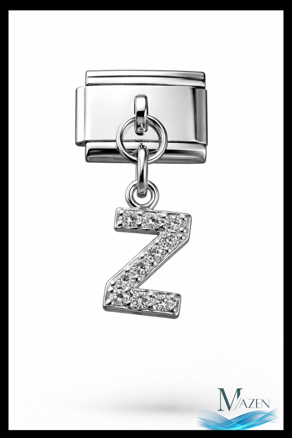 Z Harf Zirkon Taşlı İtalyan Charm Bileklik Aparatı | Çelik | Parlak Sallantılı Taşlı Model