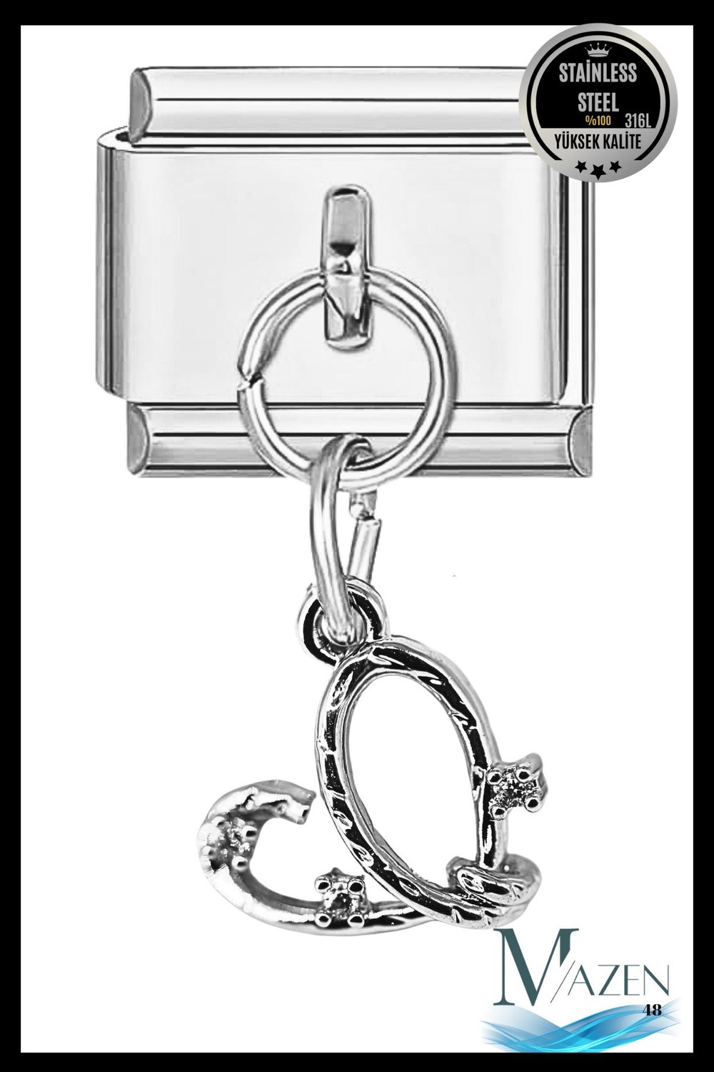 Zirkon Taşlı Kalp Sallantılı Charm | İtalyan Bileklik Uyumlu | İtalyan Çarm Kadın Takı Aksesuar