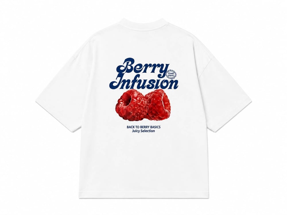 Berry Infusion Ahududu Baskılı Oversize Tişört - Beyaz