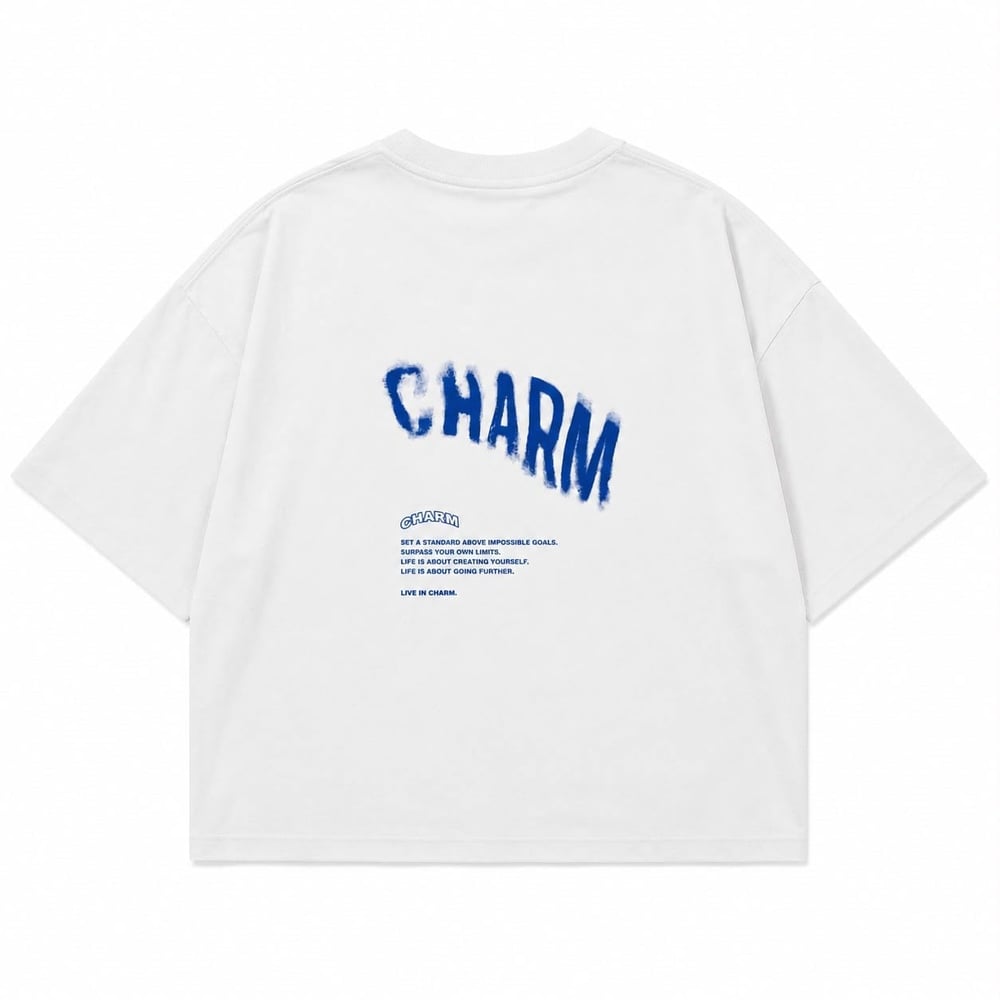 CHARM Sprey Efektli Baskılı Oversize Tişört - Beyaz