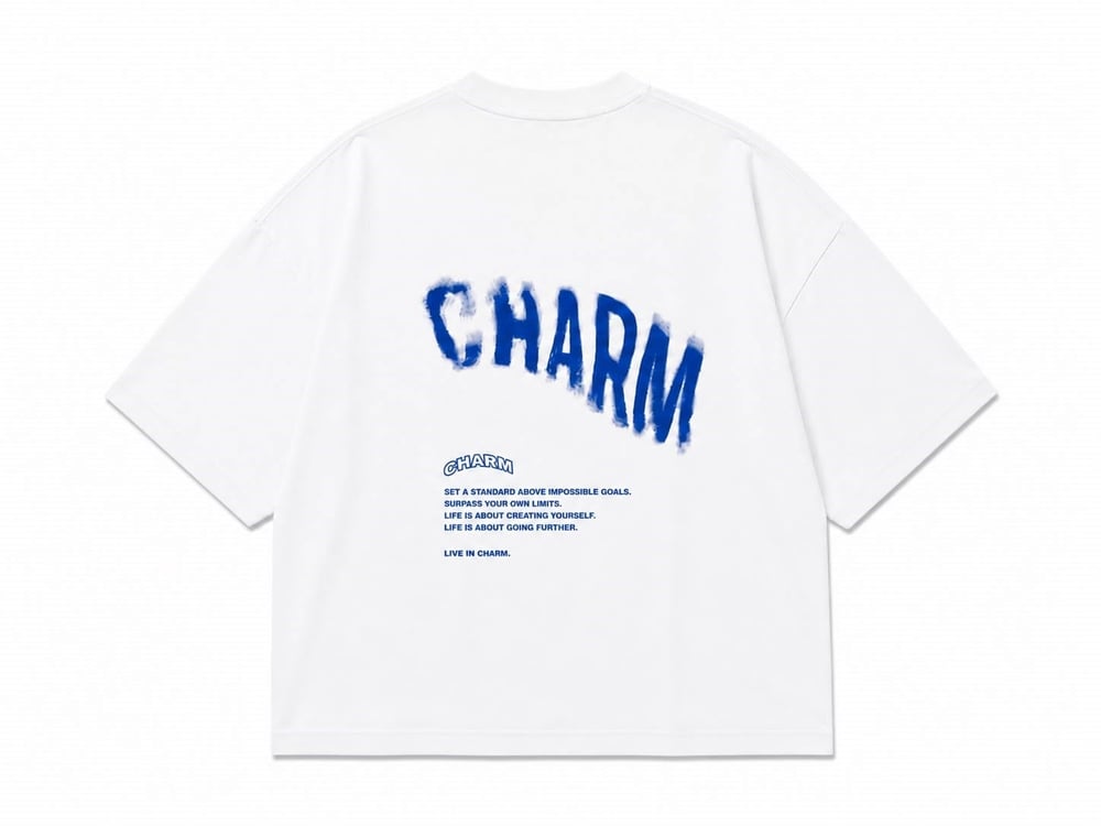 CHARM Sprey Efektli Baskılı Oversize Tişört - Beyaz