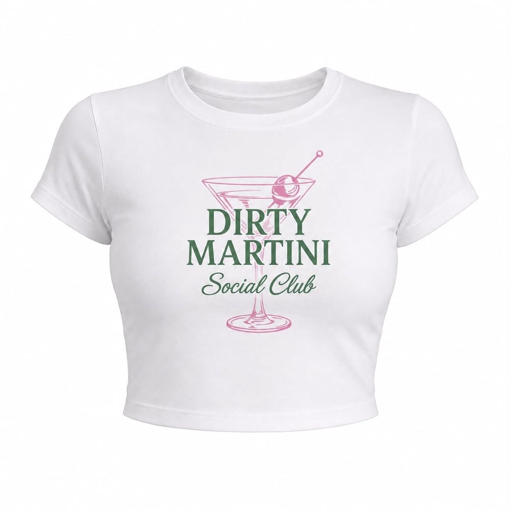 Dirty Martini Social Club Baskılı Crop Tişört - Beyaz