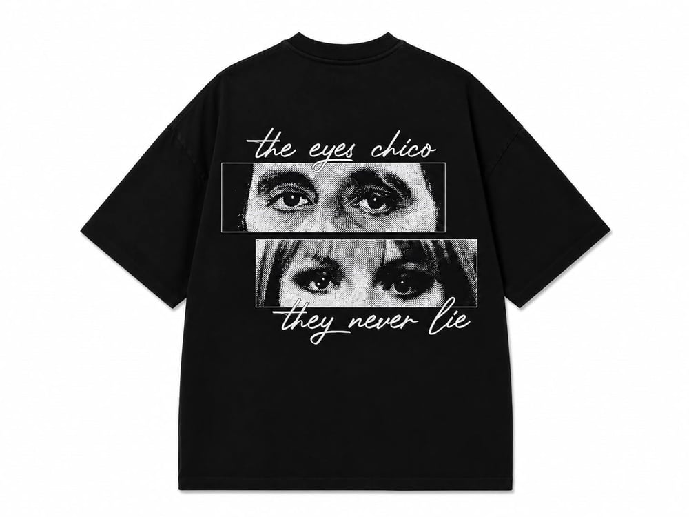 The Eyes Chico Slogan Baskılı Oversize Tişört - Siyah