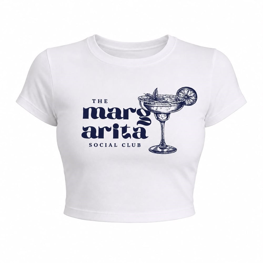 The Margarita Social Club Baskılı Crop Tişört - Beyaz