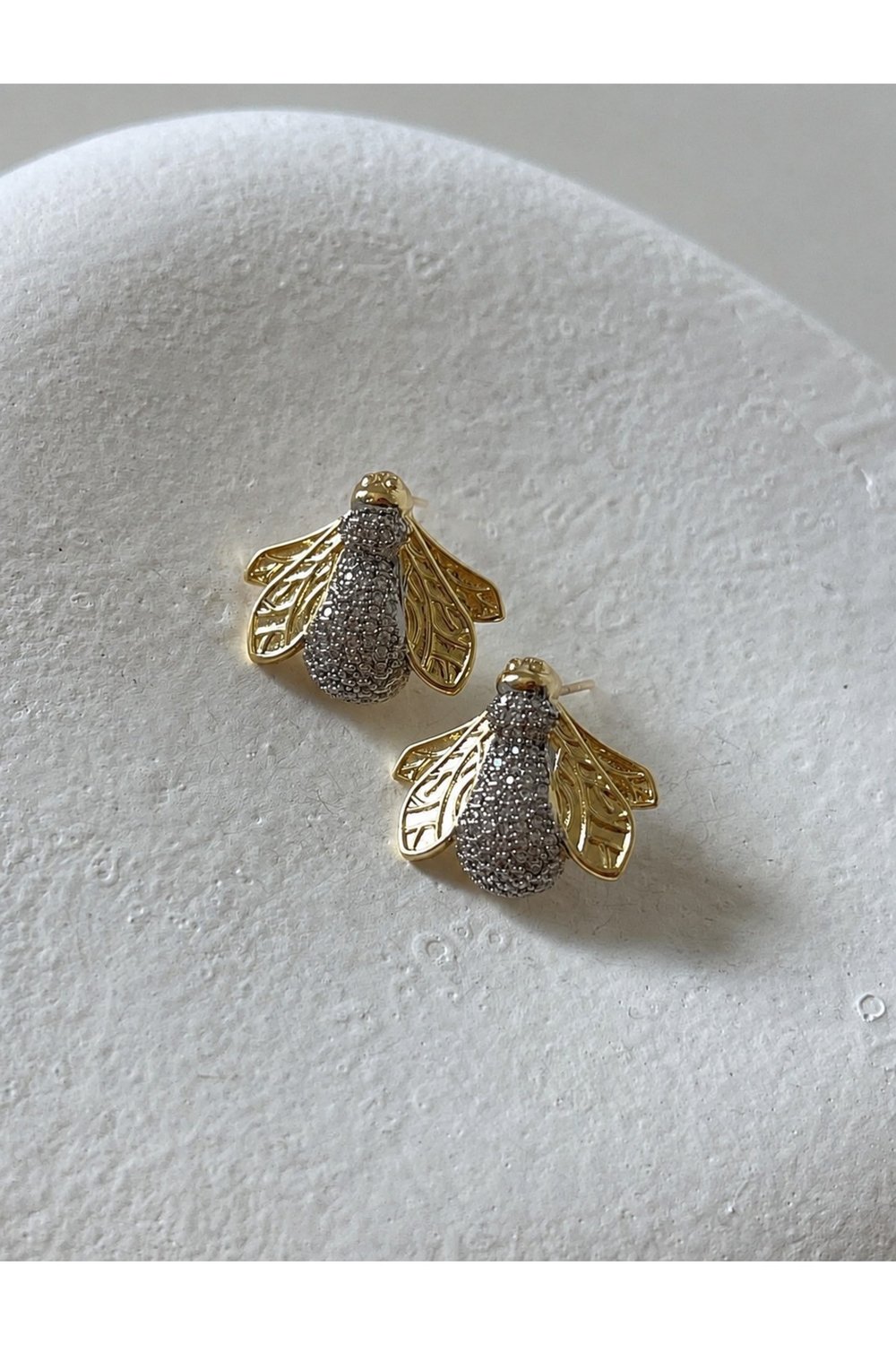 Gold Arı Zirkon Taş Küpe