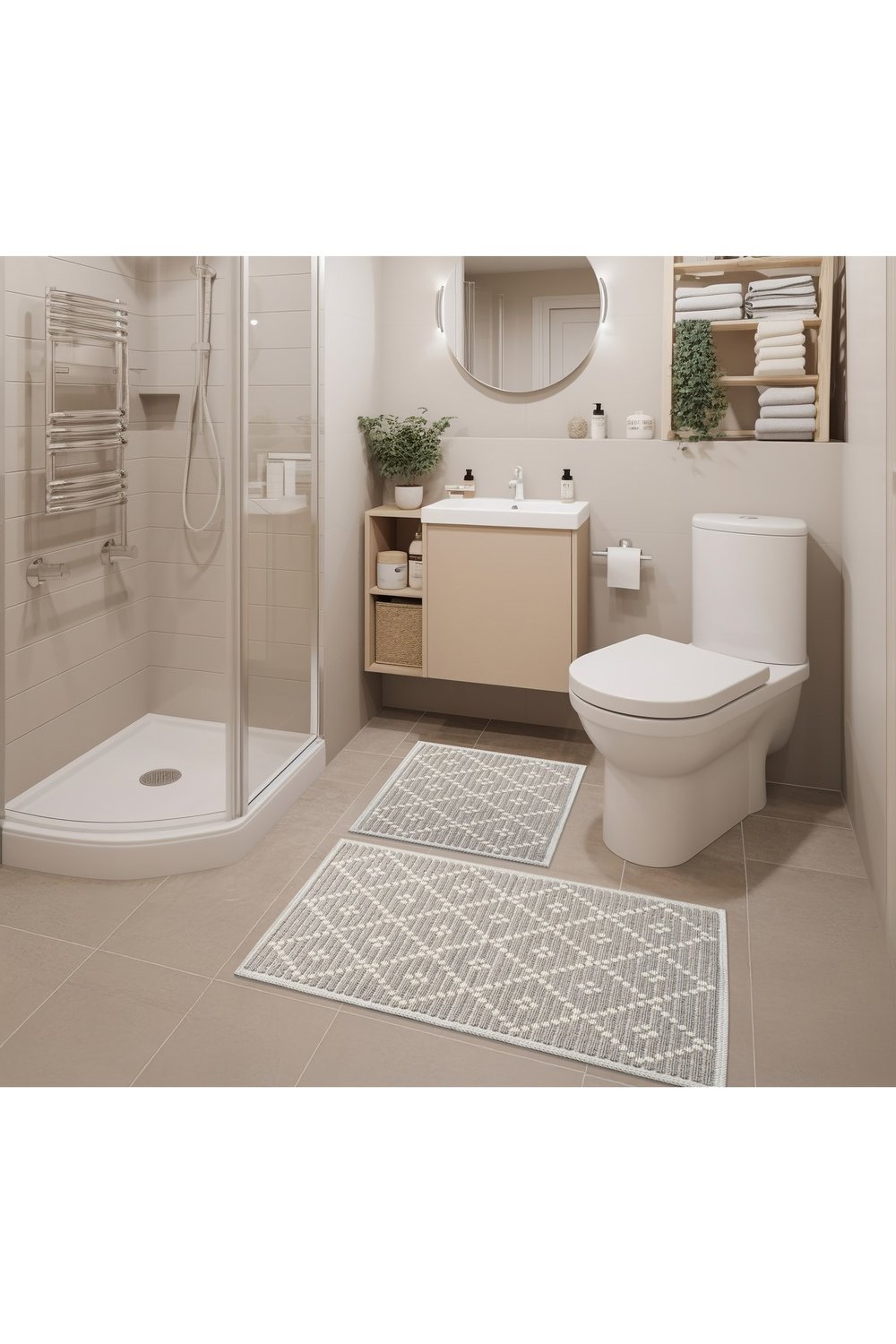 2 Li Bukle Banyo Takımı (BANYO TEKSTİLİ/MODERN/DOĞAL/SADE/ŞIK KAYMAZ TABAN)
