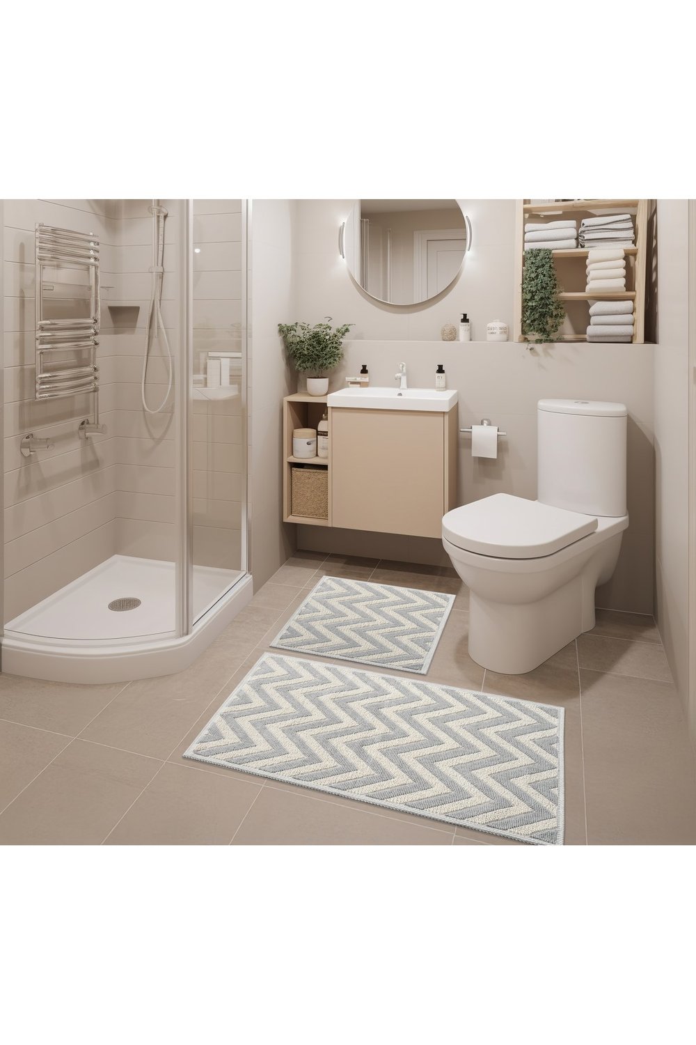 2 Li Bukle Banyo Takımı (BANYO TEKSTİLİ/MODERN/DOĞAL/SADE/ŞIK KAYMAZ TABAN)