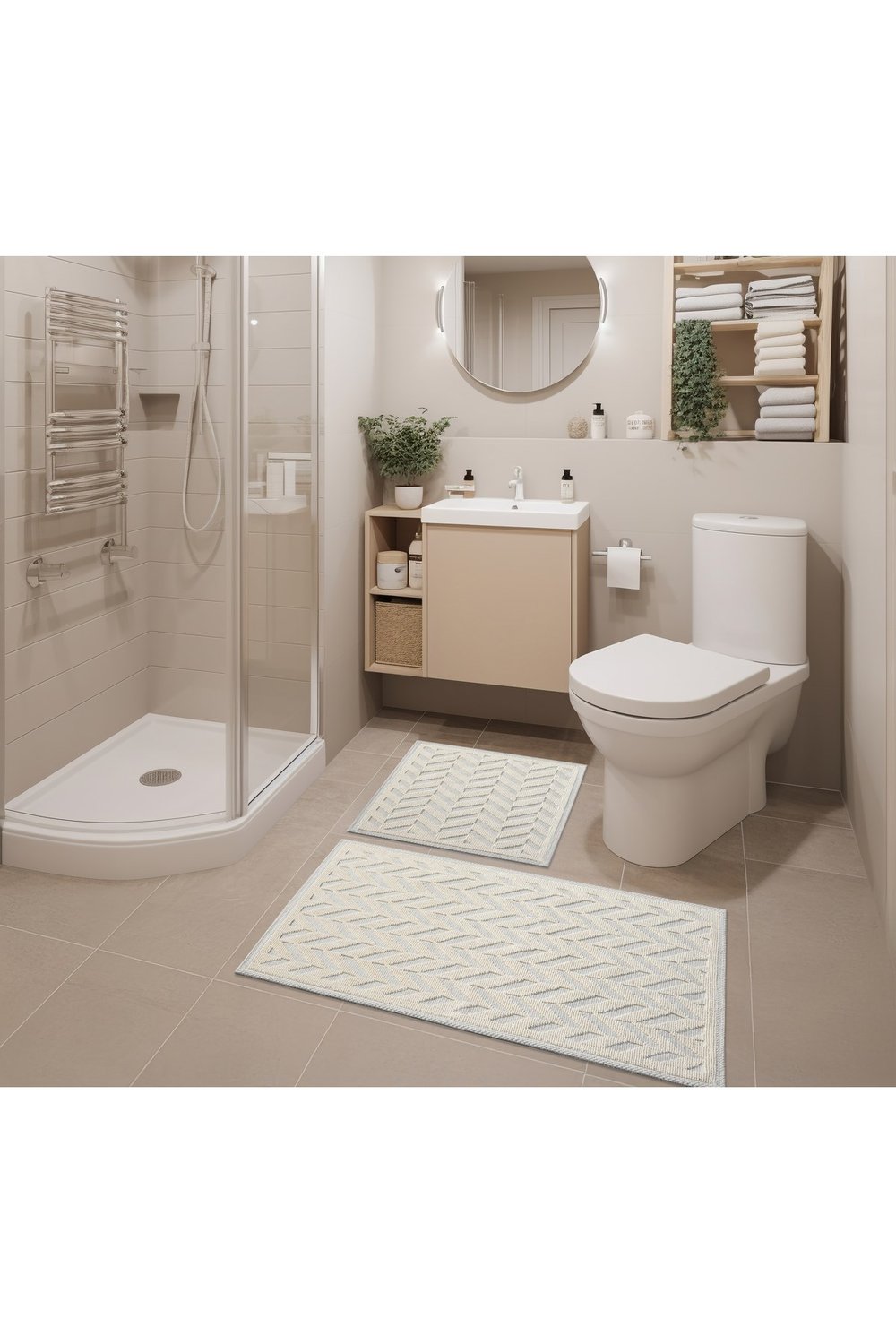 2 Li Bukle Banyo Takımı (BANYO TEKSTİLİ/MODERN/DOĞAL/SADE/ŞIK KAYMAZ TABAN)