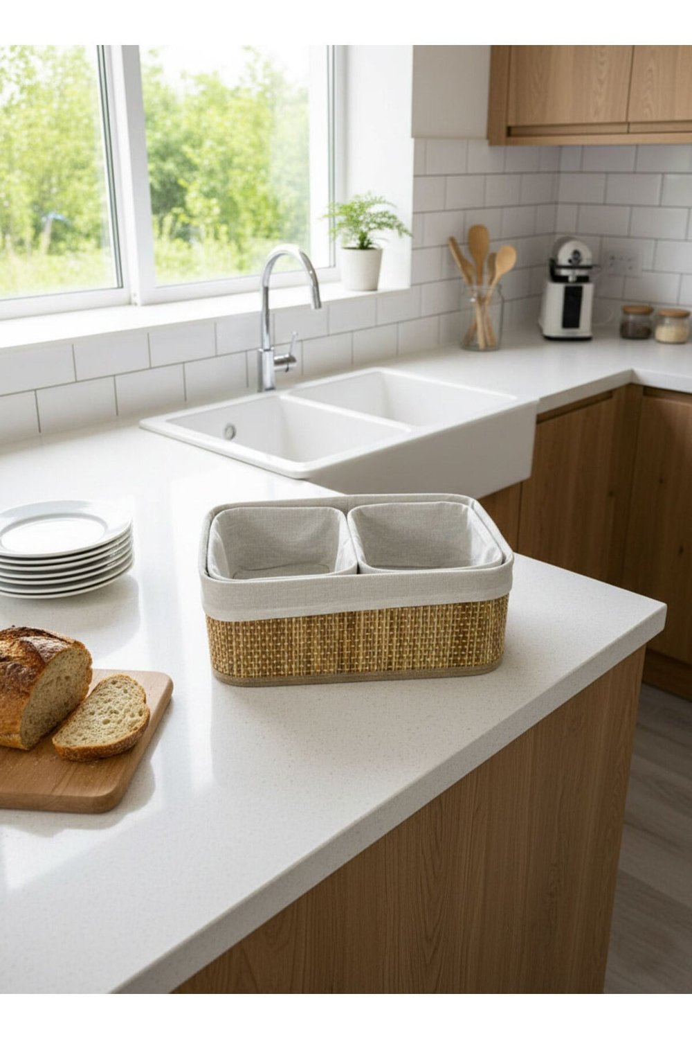 3lü Bambu Sepet Seti - Çok Amaçlı Banyo ve Mutfak Düzenleyici Saklama Kutusu Dolap içi Organizer