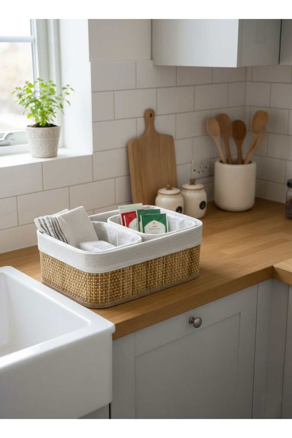 3lü Bambu Sepet Seti - Çok Amaçlı Banyo ve Mutfak Düzenleyici Saklama Kutusu Dolap içi Organizer