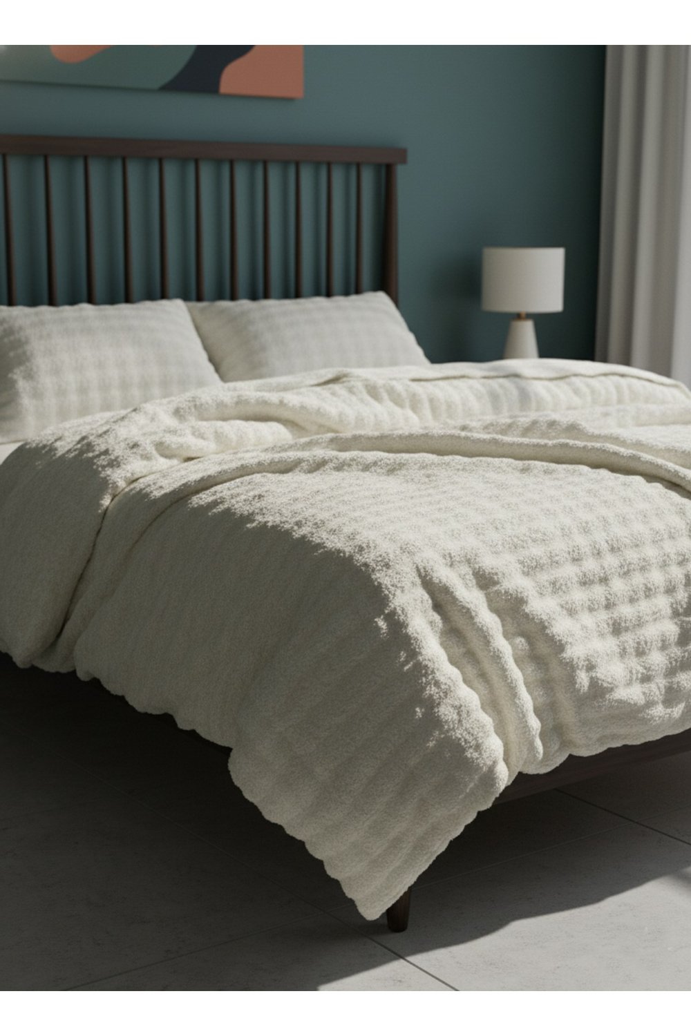 Diamond 3 Parça Bubble Kürk Comforter Set, Çift Kişilik Yorgan Seti (220x240)-KREM