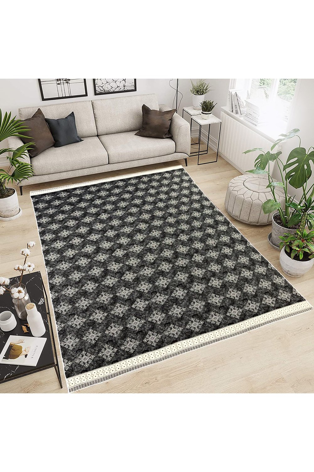 Modern Pamuklu Halı Örtüsü Savan 6m2 Dokuma 200x300 Lastiksiz